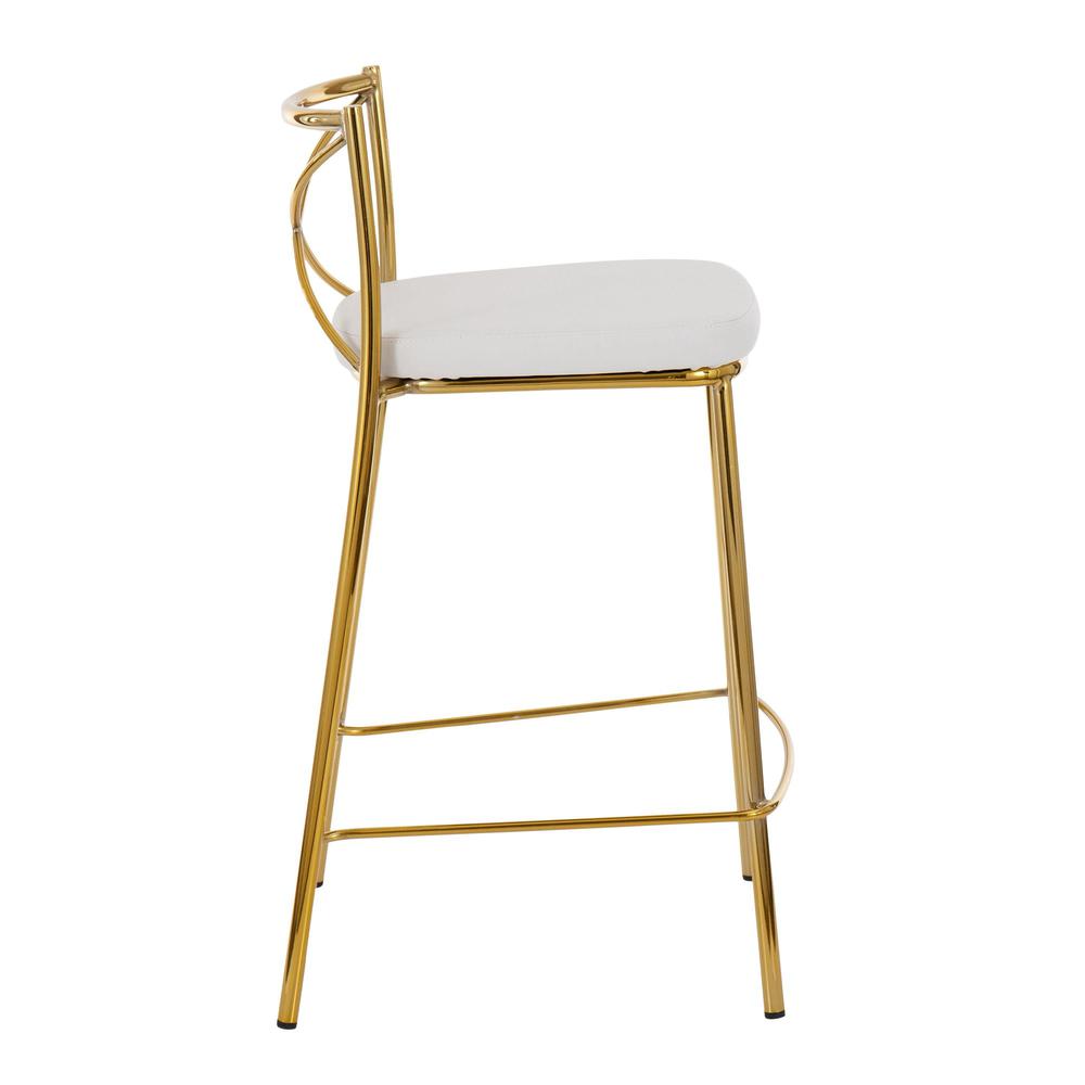Gold Metal, White PU Modern Charlotte Counter Stool - Set of 2. Picture 3