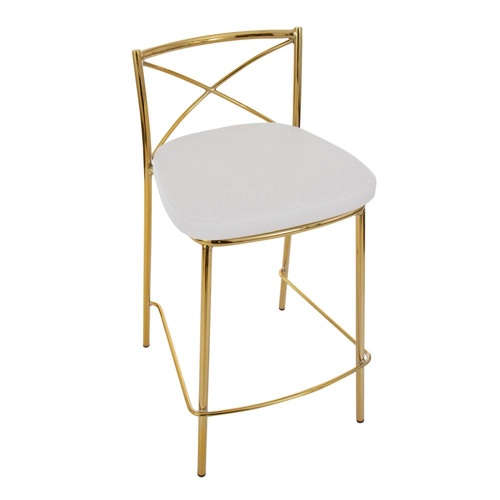 Gold Metal, White PU Modern Charlotte Counter Stool - Set of 2. Picture 7
