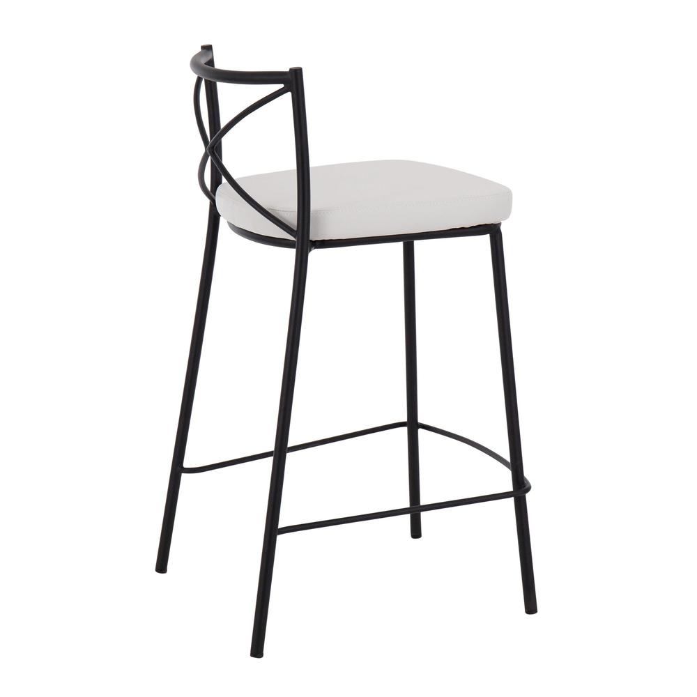 Black Metal, White PU Modern Charlotte Counter Stool - Set of 2. Picture 4