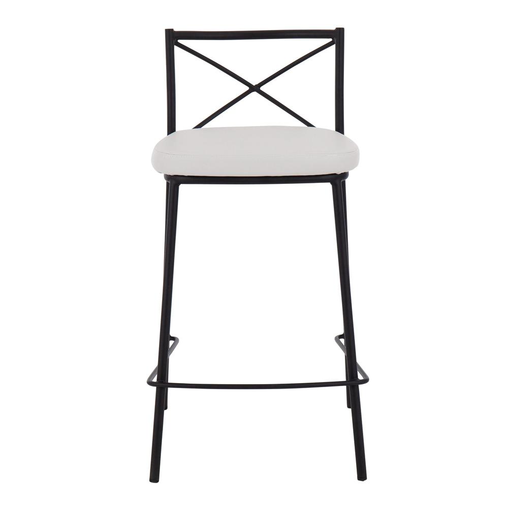 Black Metal, White PU Modern Charlotte Counter Stool - Set of 2. Picture 6