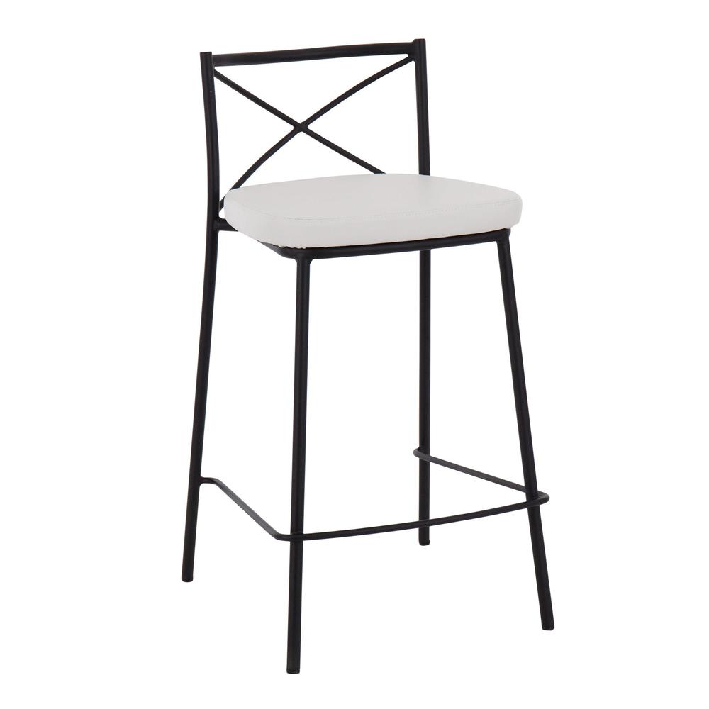 Black Metal, White PU Modern Charlotte Counter Stool - Set of 2. Picture 2