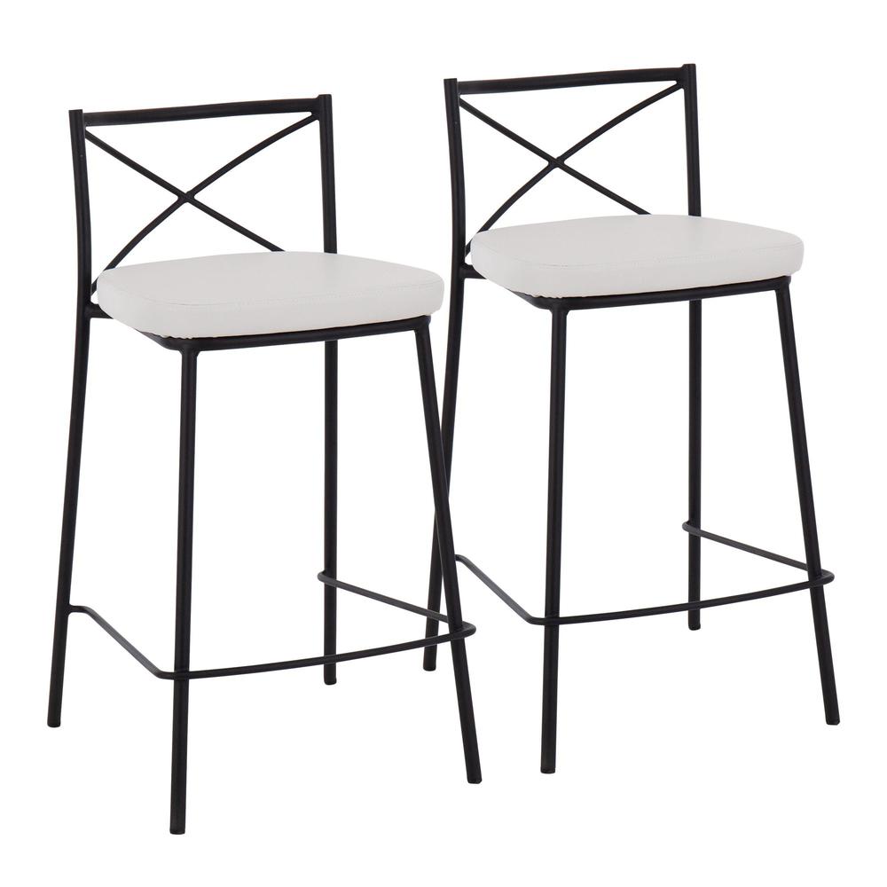 Black Metal, White PU Modern Charlotte Counter Stool - Set of 2. Picture 1