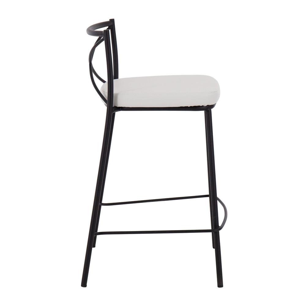 Black Metal, White PU Modern Charlotte Counter Stool - Set of 2. Picture 3