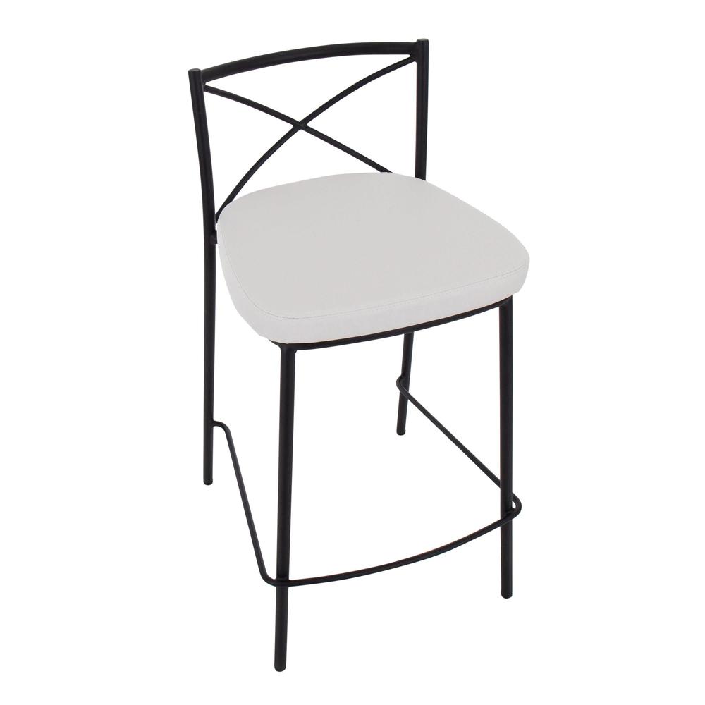 Black Metal, White PU Modern Charlotte Counter Stool - Set of 2. Picture 7