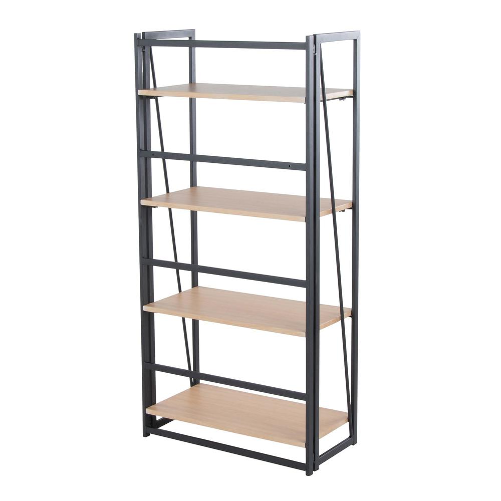 Black Painted Metal, Natural Wood Dakota Bookcase. Picture 3