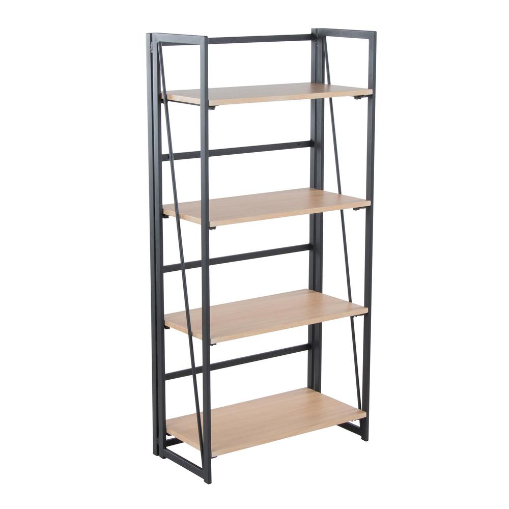 Black Painted Metal, Natural Wood Dakota Bookcase. Picture 1