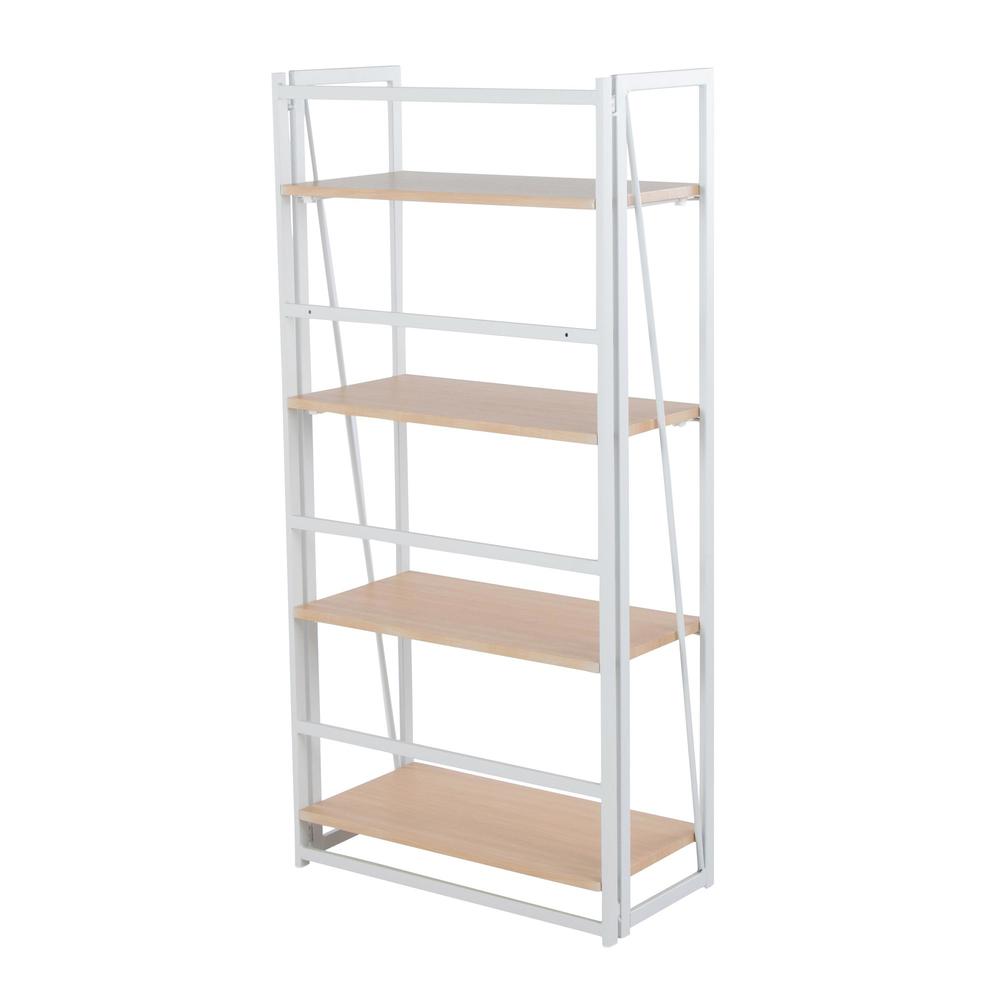 White Painted Metal, Natural Wood Dakota Bookcase. Picture 1
