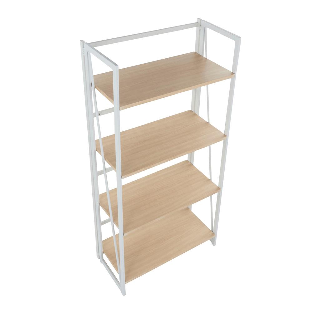 White Painted Metal, Natural Wood Dakota Bookcase. Picture 2