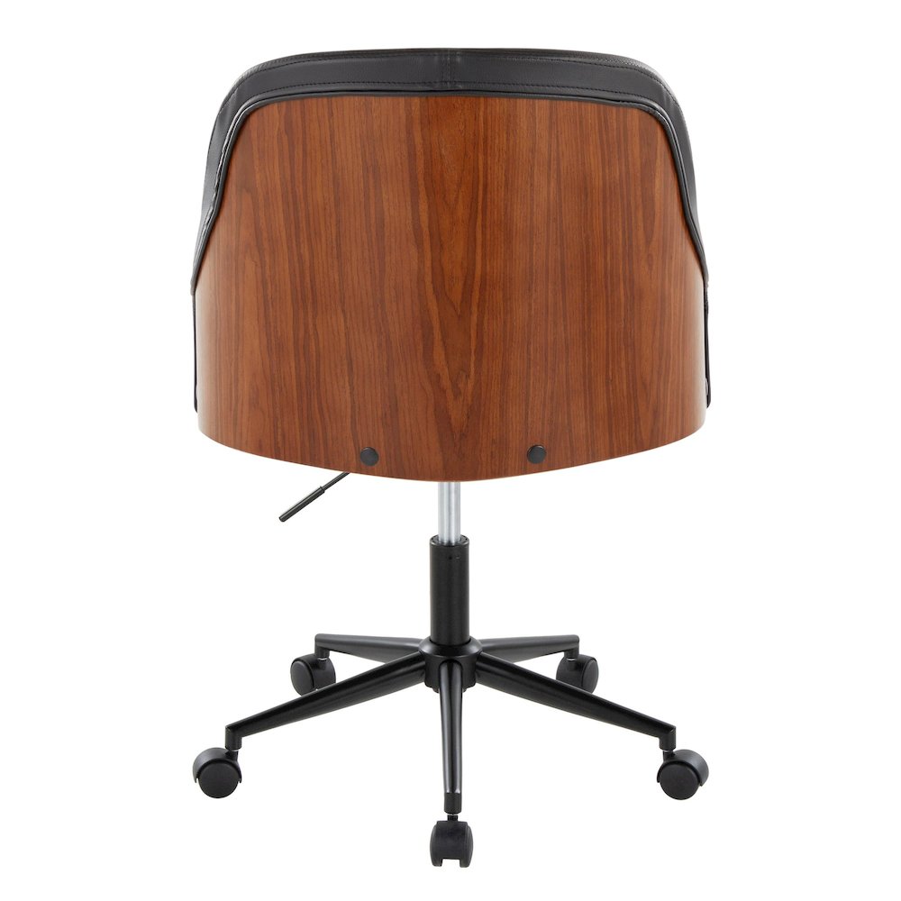 Bacci Office Chair in Black Metal, Walnut Wood, Black PU color. Picture 4