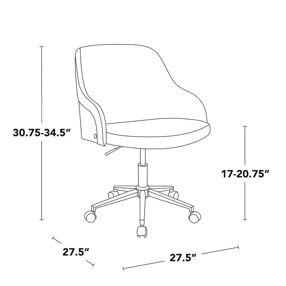 Bacci Office Chair in Chrome Metal, Walnut Wood, Cream PU color. Picture 7