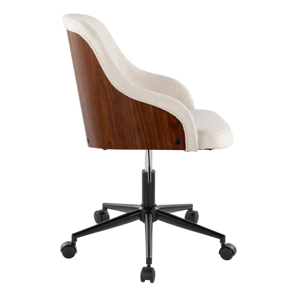 Bacci Office Chair in Black Metal, Walnut Wood, Cream Fabric color. Picture 2