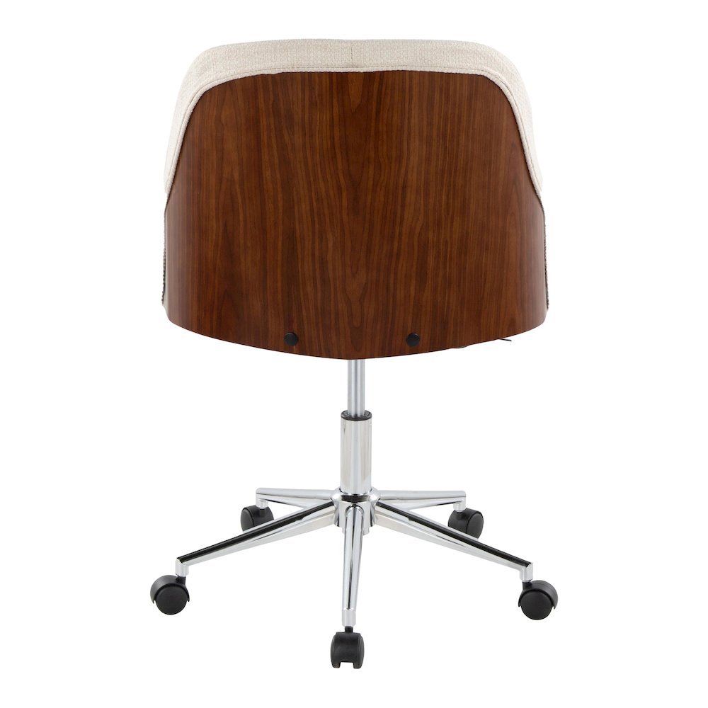 Bacci Office Chair in Chrome Metal, Walnut Wood, Cream Fabric color. Picture 4