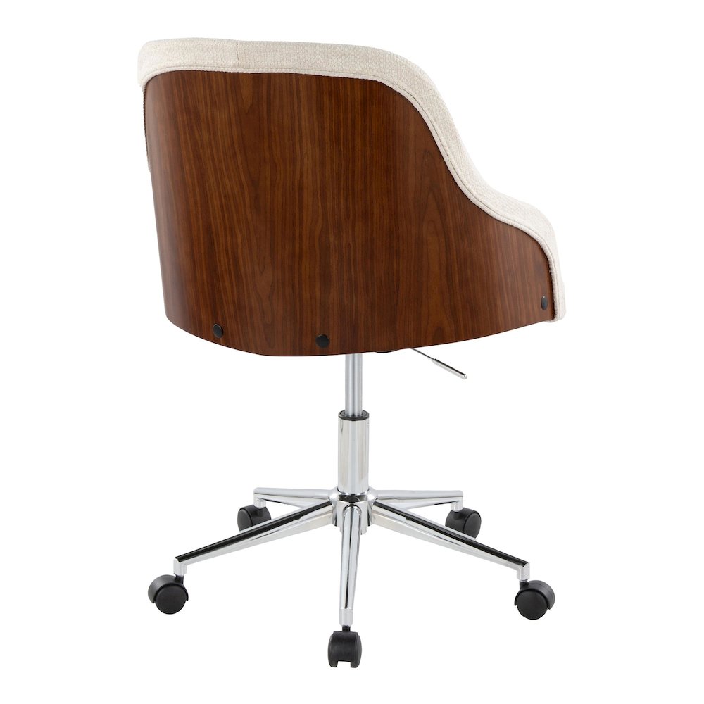 Bacci Office Chair in Chrome Metal, Walnut Wood, Cream Fabric color. Picture 3
