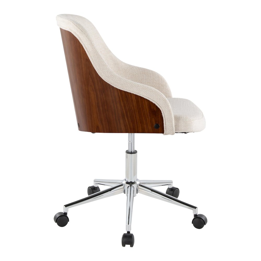 Bacci Office Chair in Chrome Metal, Walnut Wood, Cream Fabric color. Picture 2