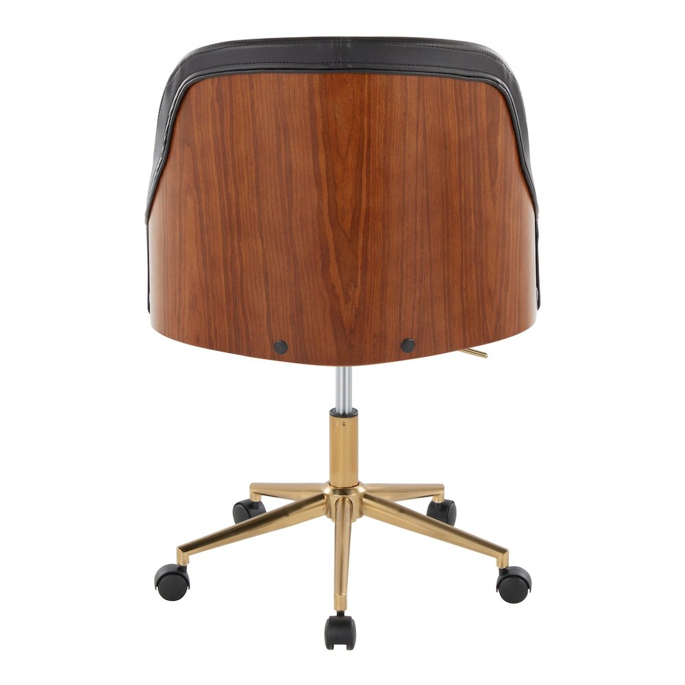 Bacci Office Chair in Gold Metal, Walnut Wood, Black PU color. Picture 4