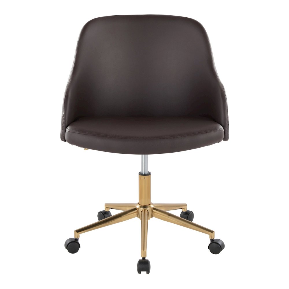 Bacci Office Chair in Gold Metal, Walnut Wood, Brown PU color. Picture 5