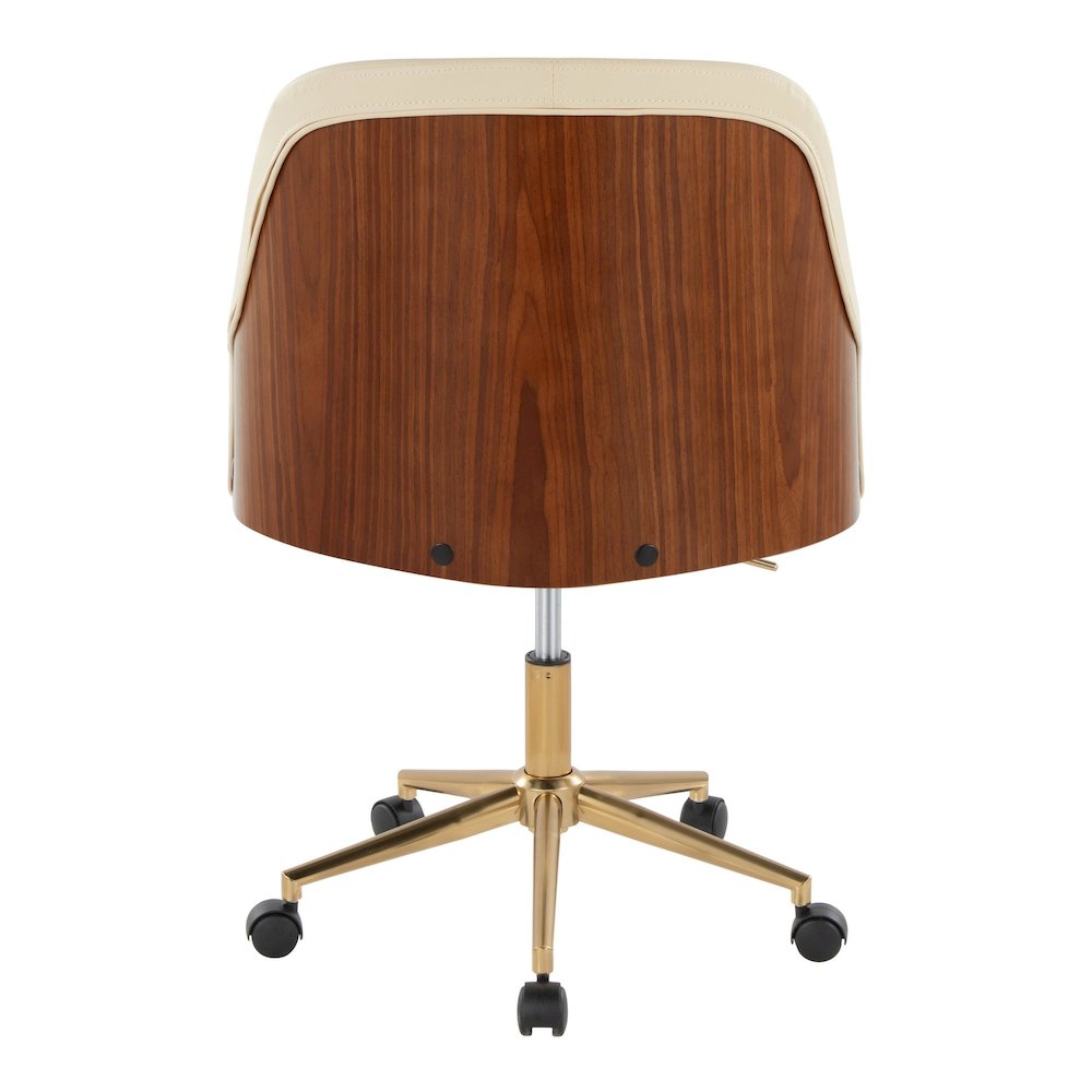 Bacci Office Chair in Gold Metal, Walnut Wood, Cream PU color. Picture 4