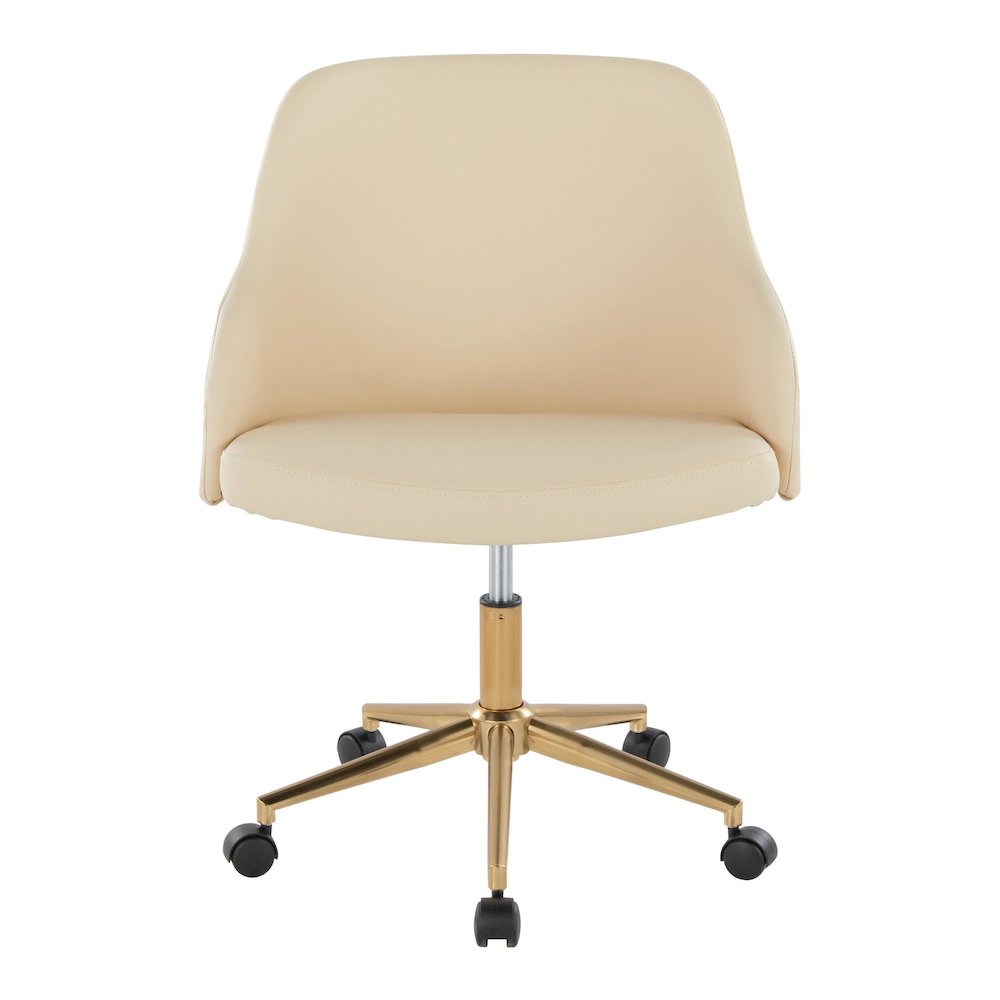 Bacci Office Chair in Gold Metal, Walnut Wood, Cream PU color. Picture 5