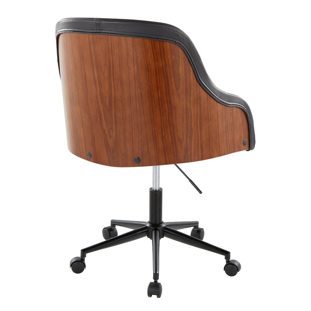 Bacci Office Chair in Black Metal, Walnut Wood, Black PU color. Picture 3