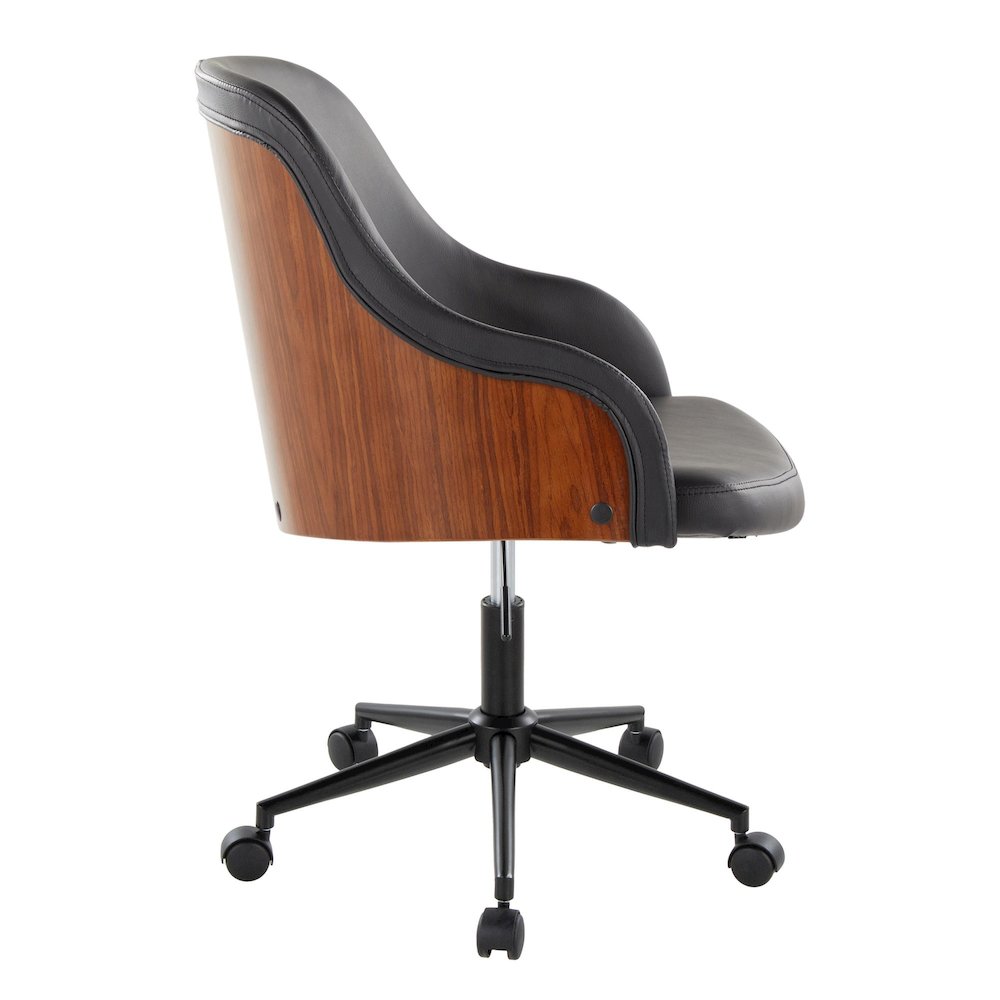 Bacci Office Chair in Black Metal, Walnut Wood, Black PU color. Picture 2