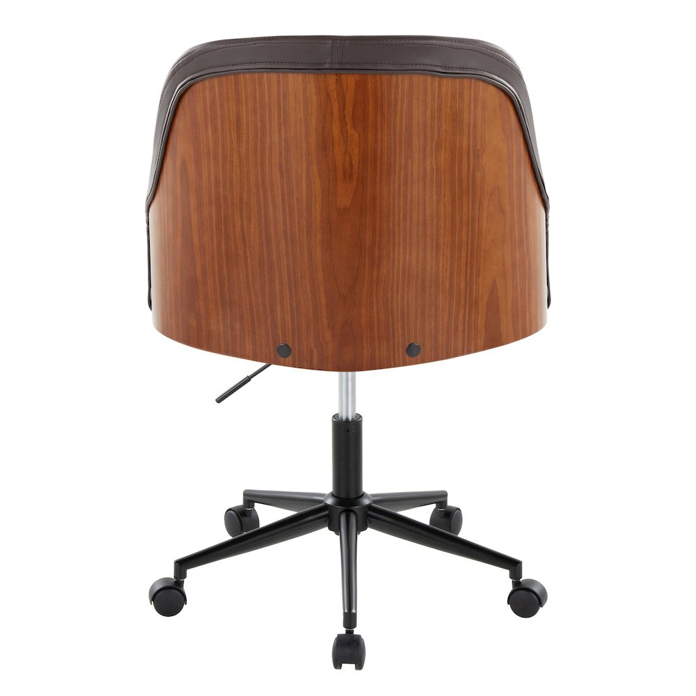 Bacci Office Chair in Black Metal, Walnut Wood, Brown PU color. Picture 4