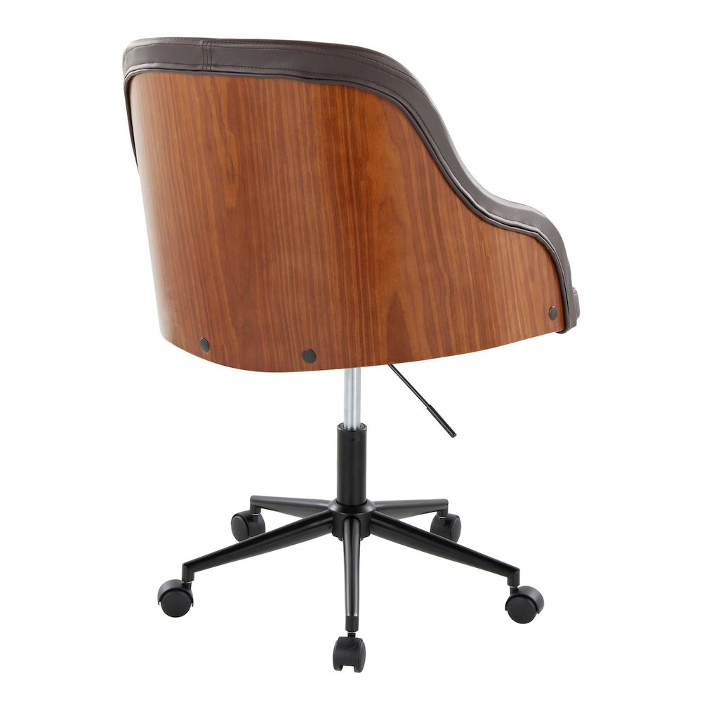 Bacci Office Chair in Black Metal, Walnut Wood, Brown PU color. Picture 3