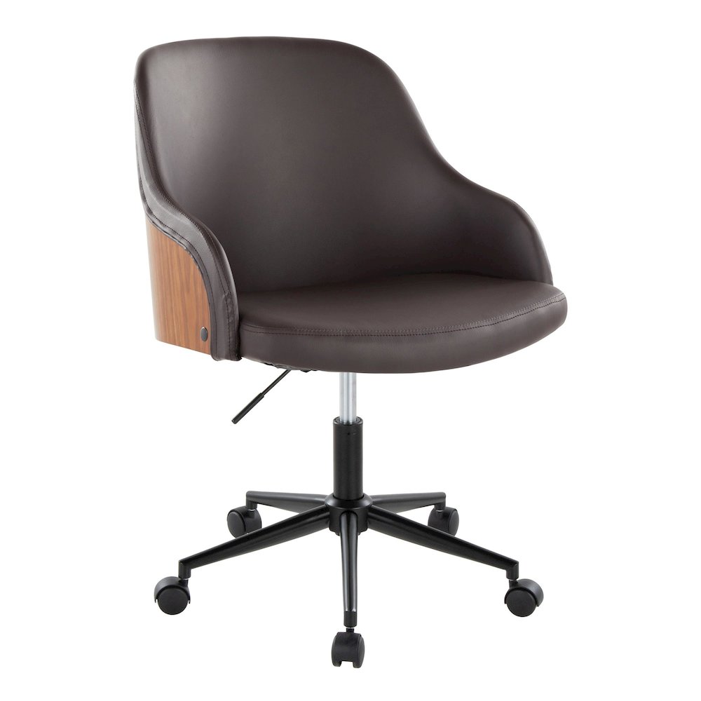 Bacci Office Chair in Black Metal, Walnut Wood, Brown PU color. Picture 1
