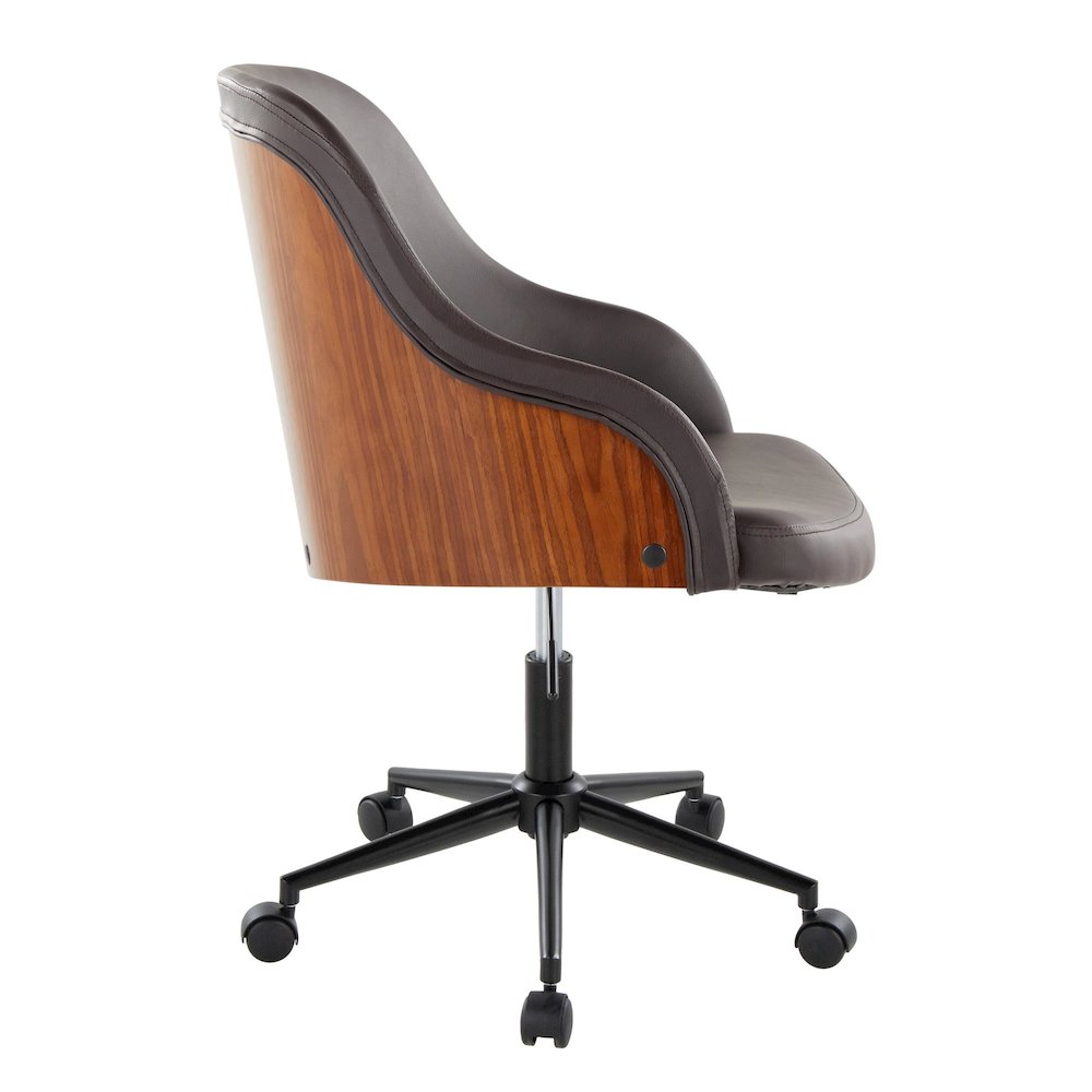 Bacci Office Chair in Black Metal, Walnut Wood, Brown PU color. Picture 2