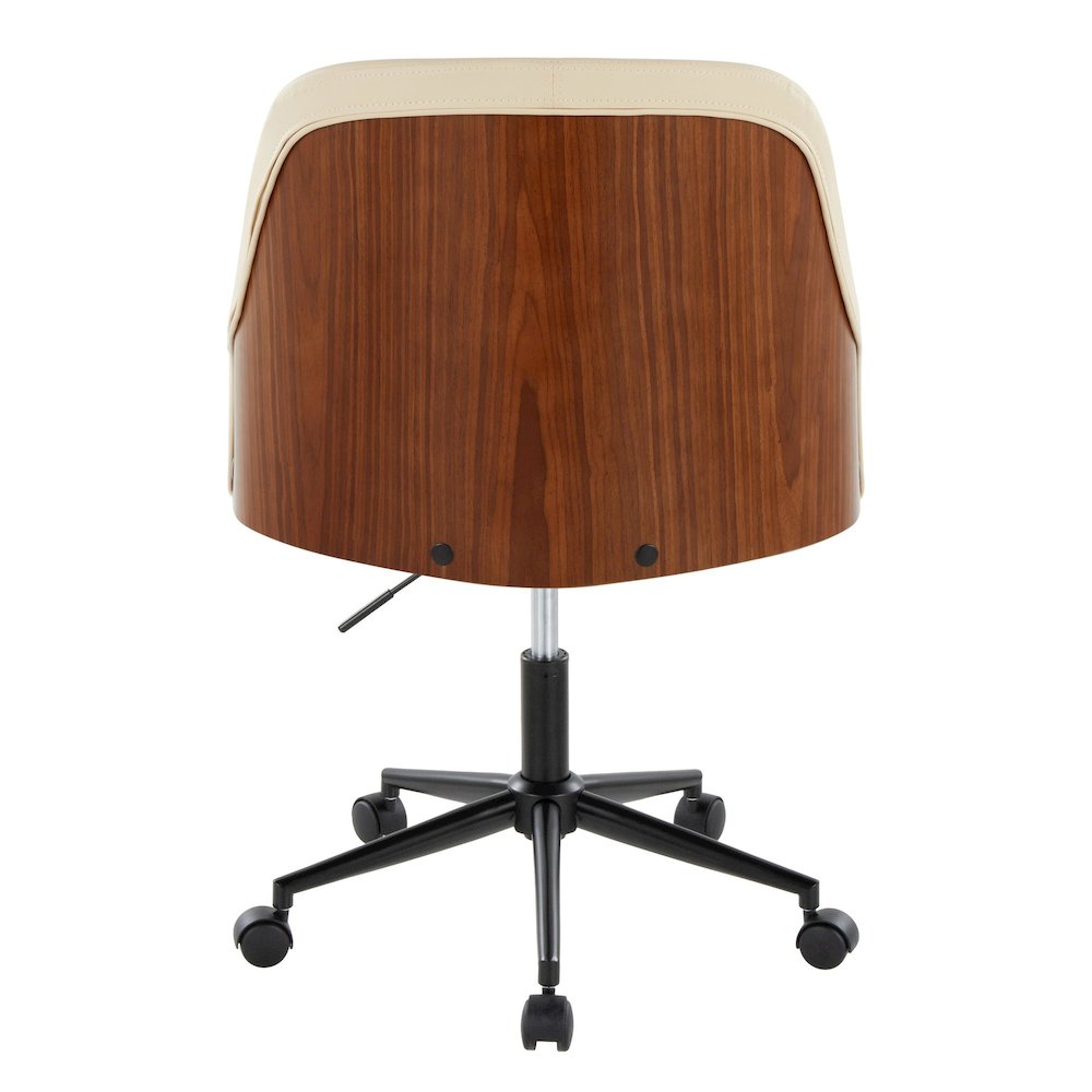 Bacci Office Chair in Black Metal, Walnut Wood, Cream PU color. Picture 4