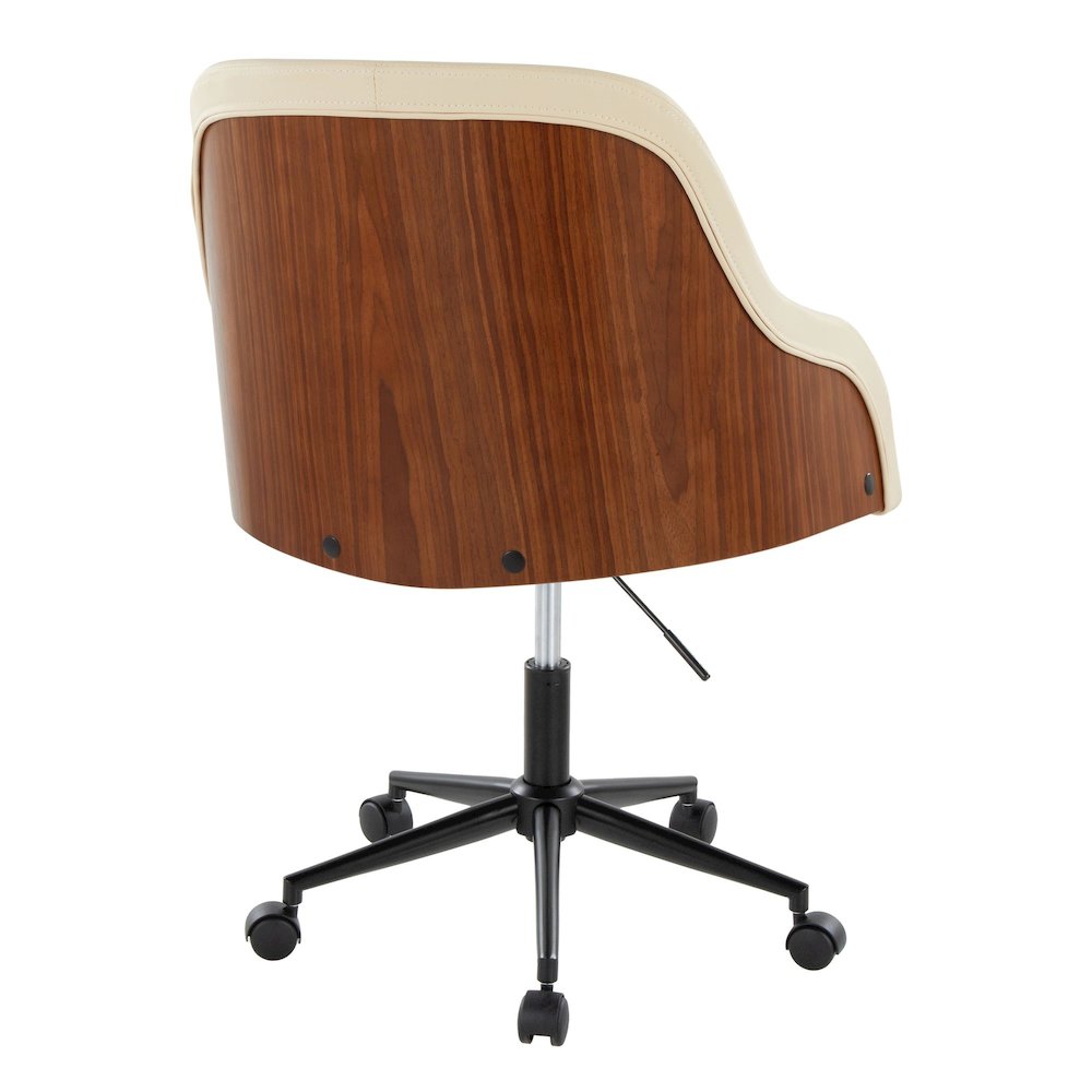 Bacci Office Chair in Black Metal, Walnut Wood, Cream PU color. Picture 3