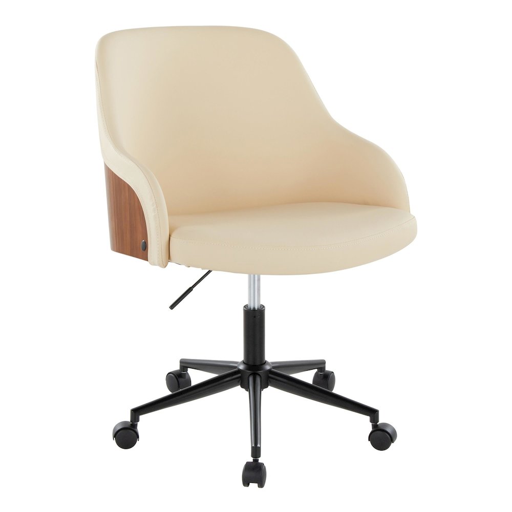 Bacci Office Chair in Black Metal, Walnut Wood, Cream PU color. Picture 1