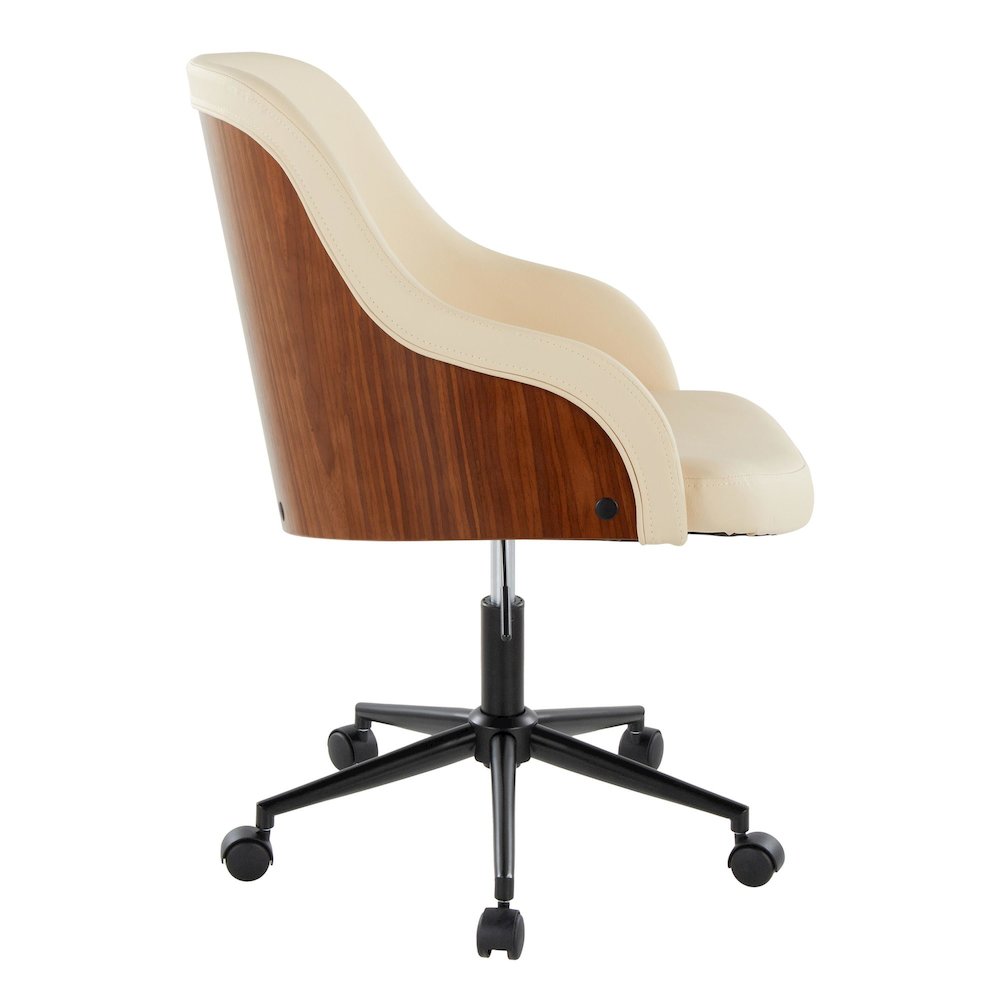 Bacci Office Chair in Black Metal, Walnut Wood, Cream PU color. Picture 2