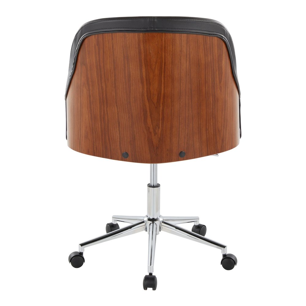 Bacci Office Chair in Chrome Metal, Walnut Wood, Black PU color. Picture 4