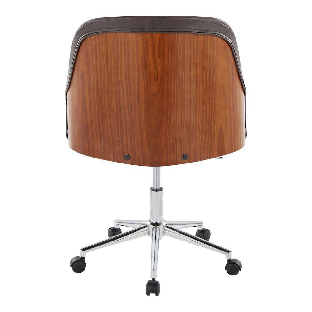 Bacci Office Chair in Chrome Metal, Walnut Wood, Brown PU color. Picture 4