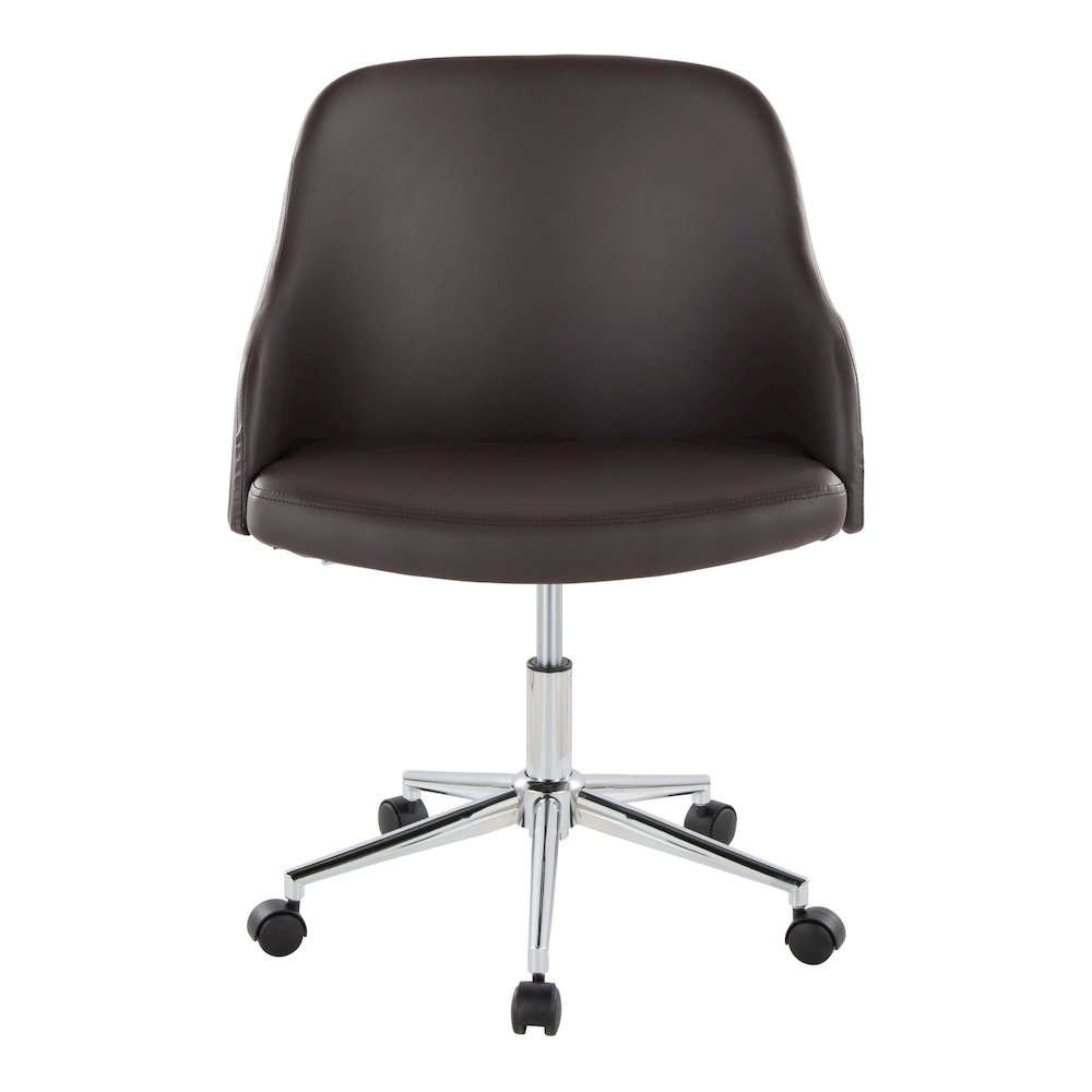 Bacci Office Chair in Chrome Metal, Walnut Wood, Brown PU color. Picture 5