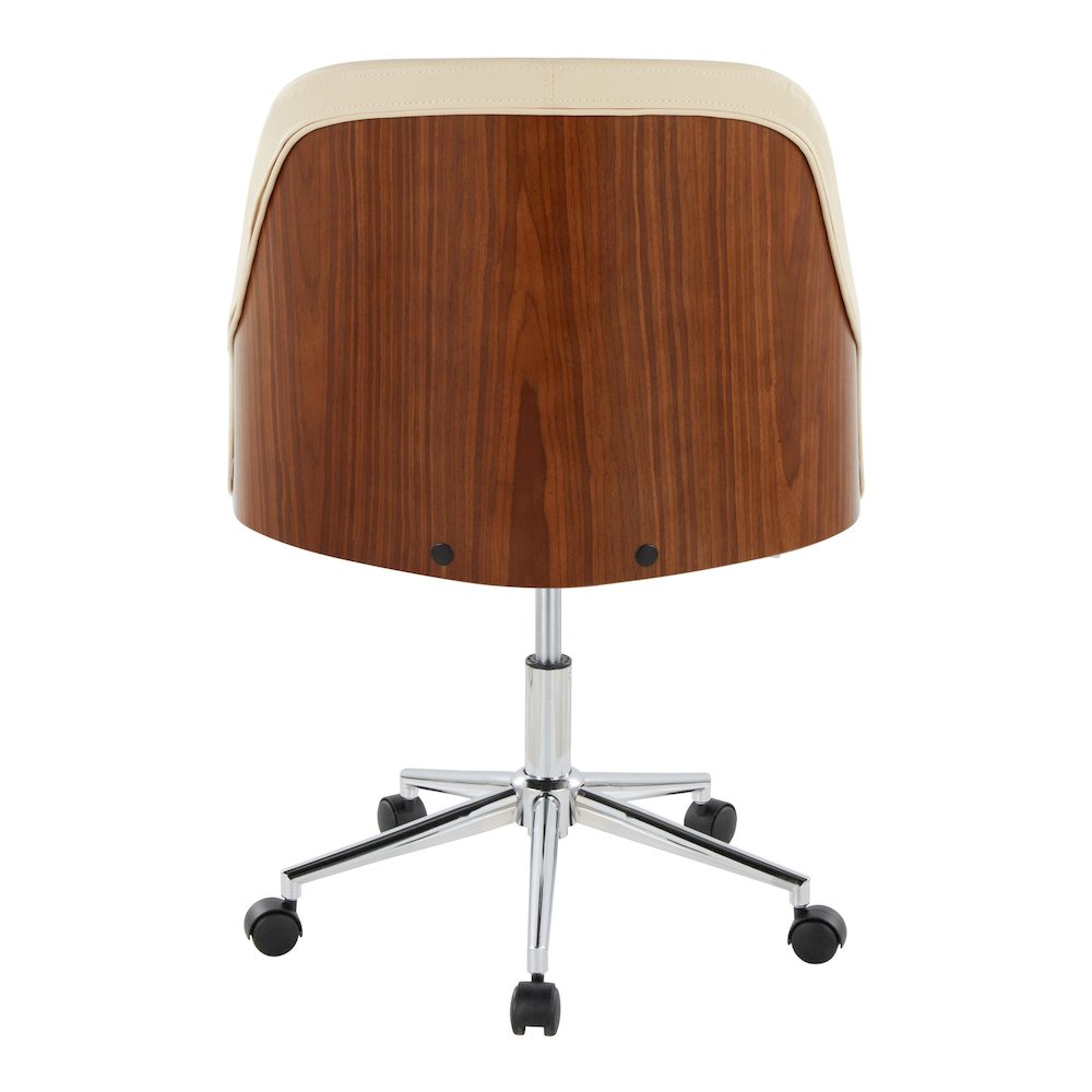 Bacci Office Chair in Chrome Metal, Walnut Wood, Cream PU color. Picture 4