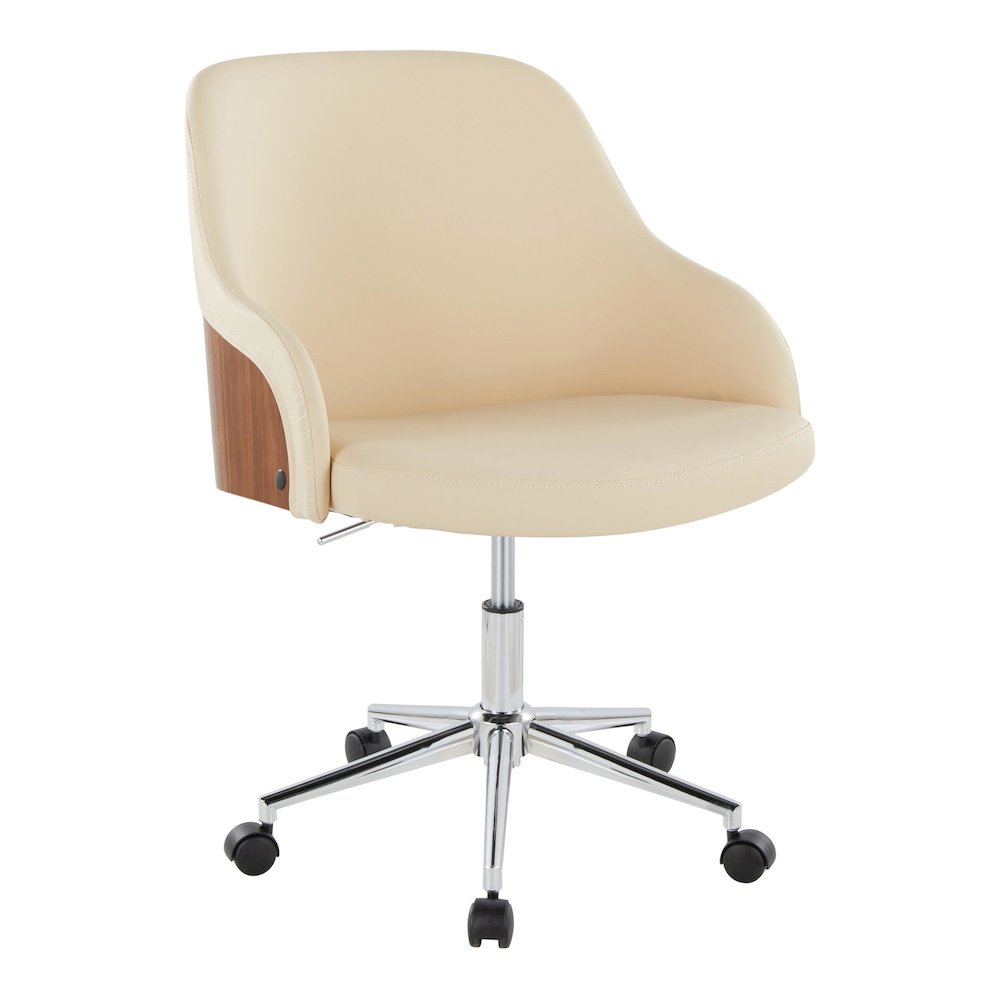 Bacci Office Chair in Chrome Metal, Walnut Wood, Cream PU color. Picture 1