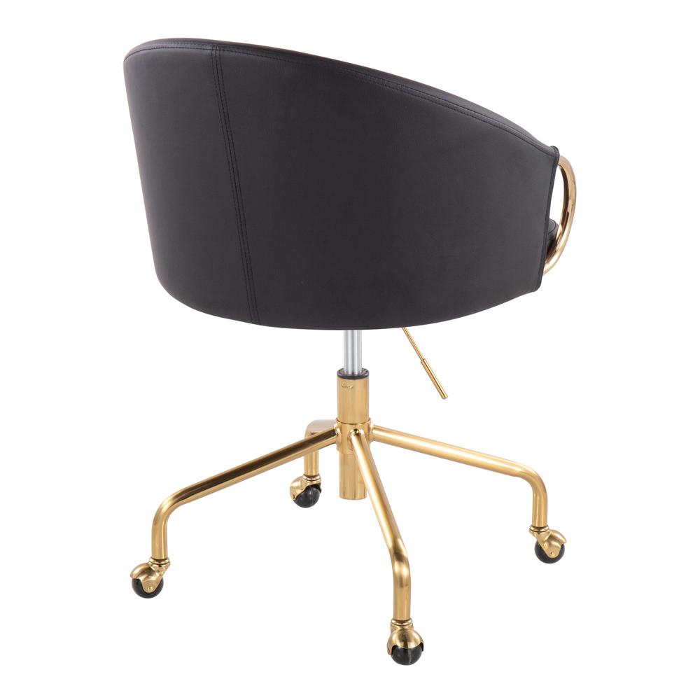 Gold Metal, Black PU Claire Task Chair. Picture 3