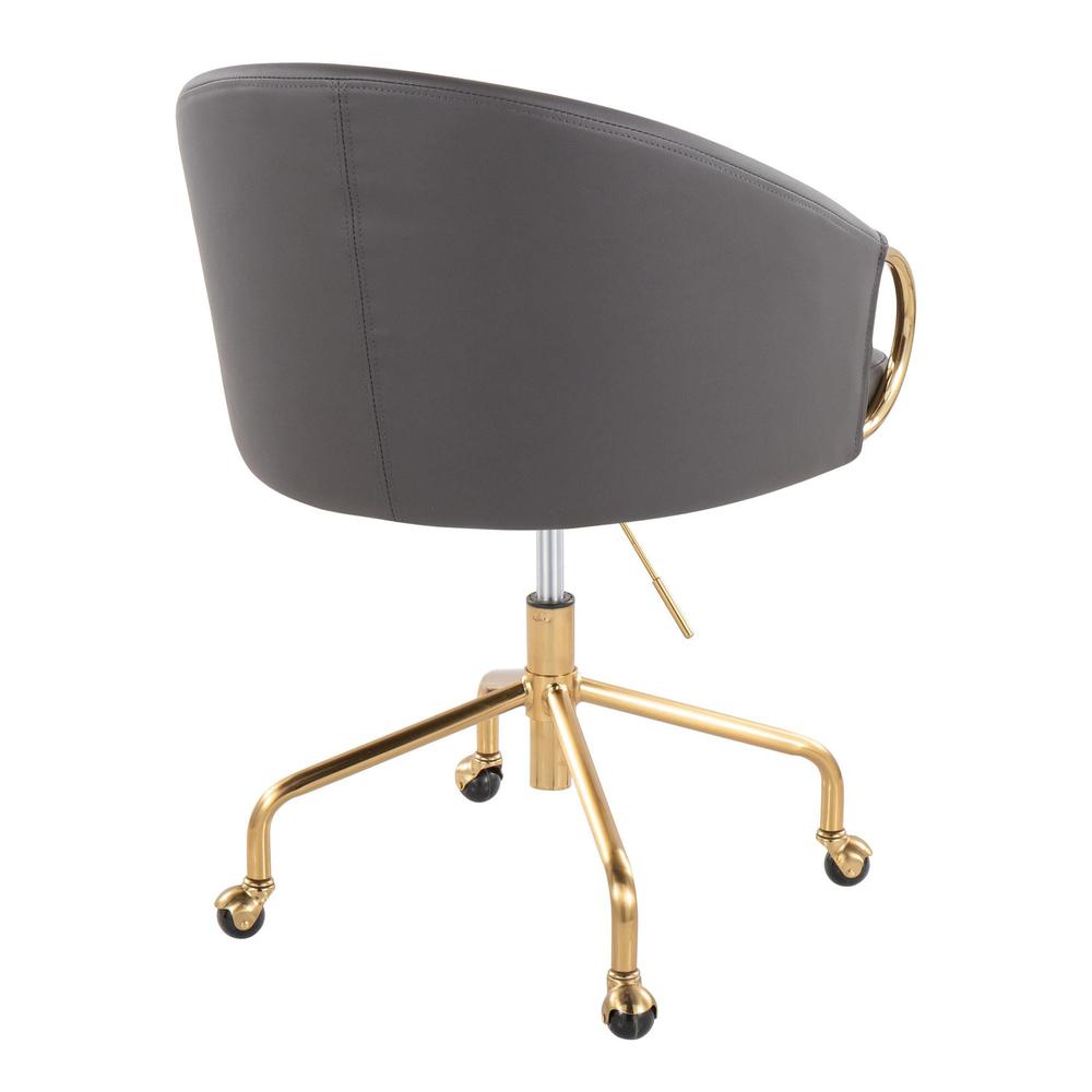 Gold Metal, Grey PU Claire Task Chair. Picture 3