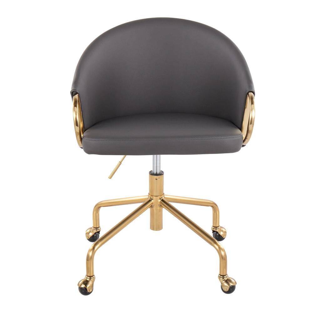 Gold Metal, Grey PU Claire Task Chair. Picture 5