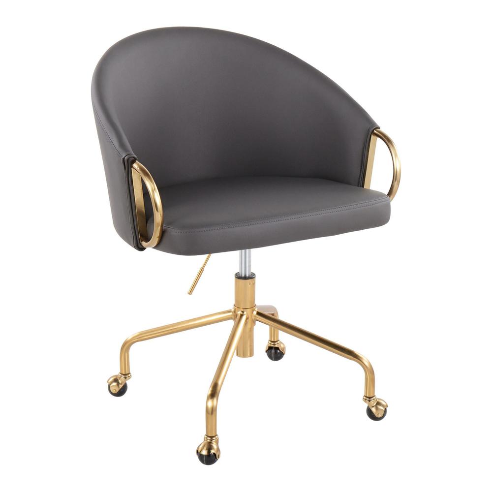 Gold Metal, Grey PU Claire Task Chair. Picture 1