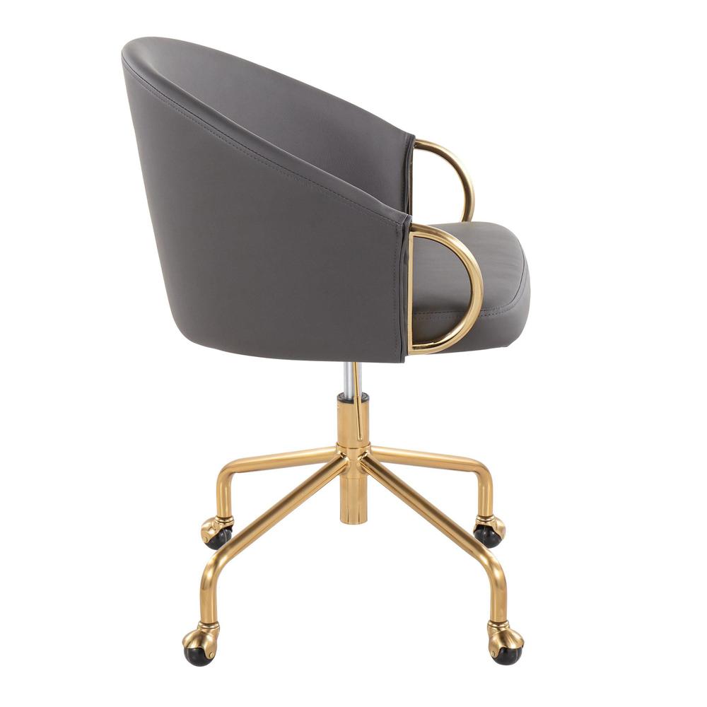 Gold Metal, Grey PU Claire Task Chair. Picture 2