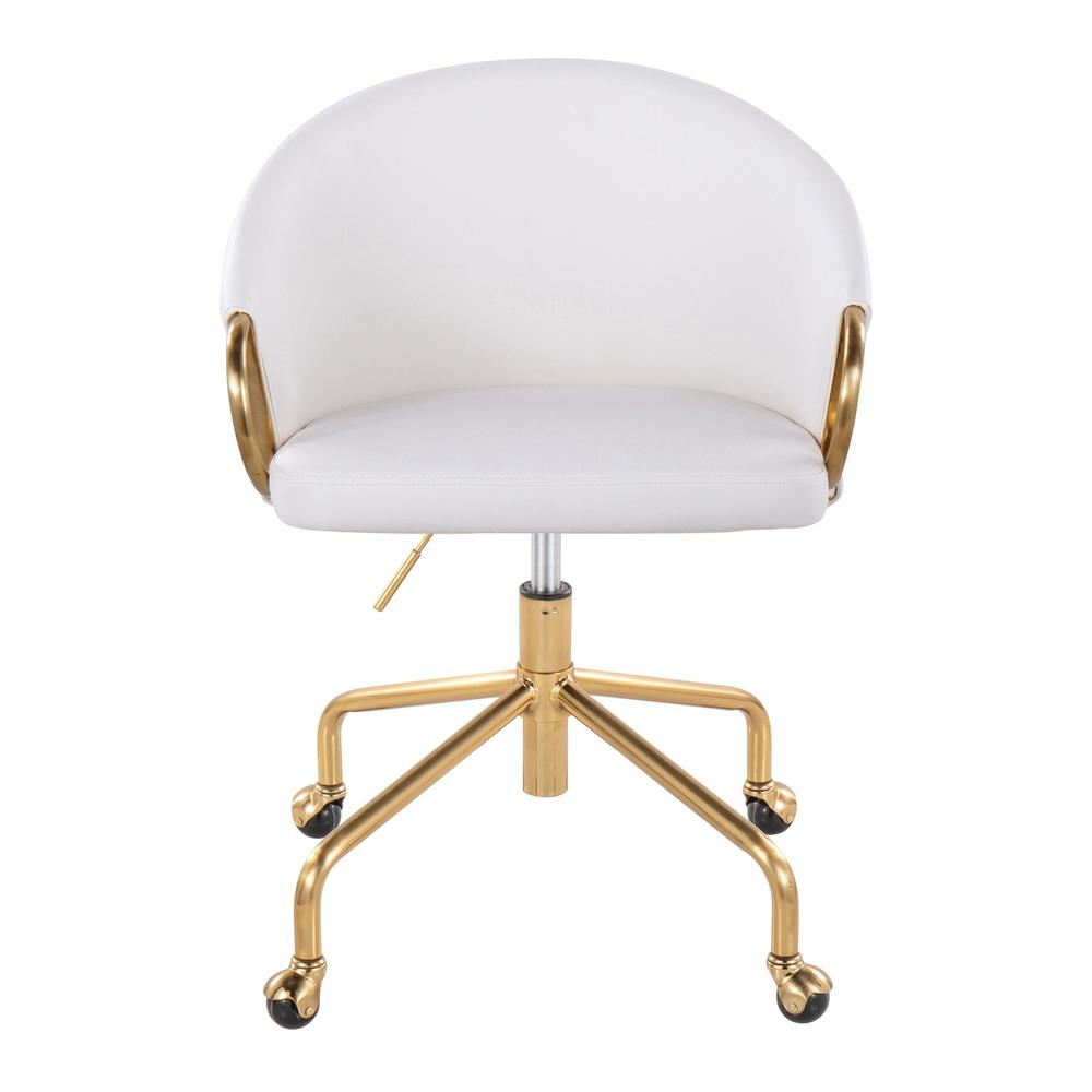 Gold Metal, White PU Claire Task Chair. Picture 5