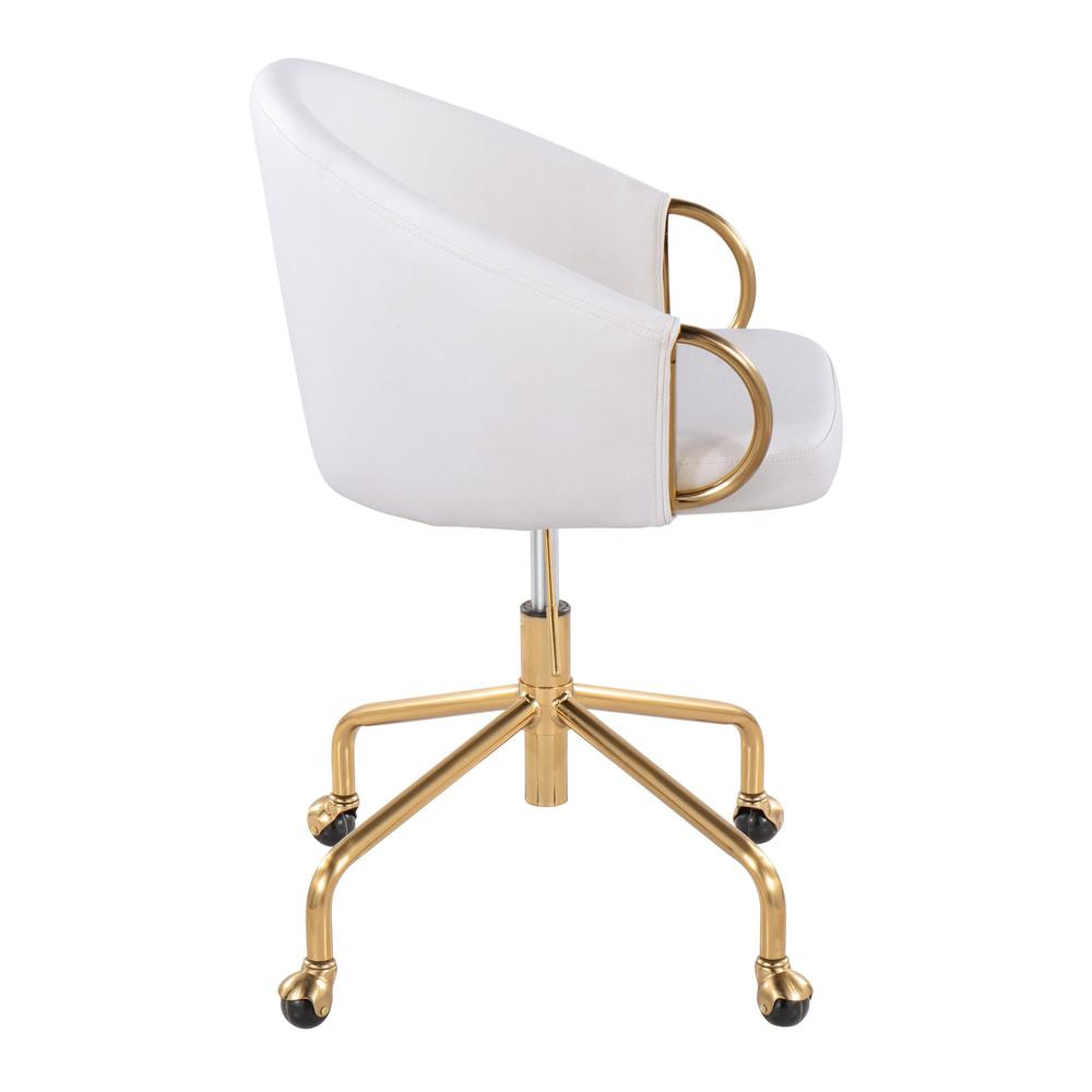 Gold Metal, White PU Claire Task Chair. Picture 2