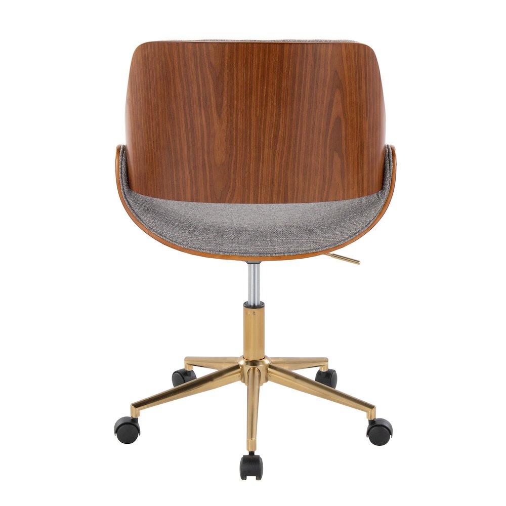 Fabrizzi Office Chair in Gold Metal, Walnut Wood, Grey Fabric color. Picture 4