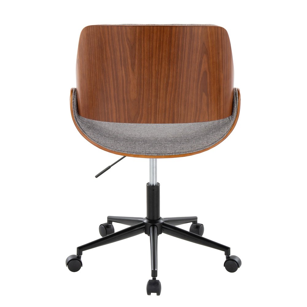 Fabrizzi Office Chair in Black Metal, Walnut Wood, Grey Fabric color. Picture 4