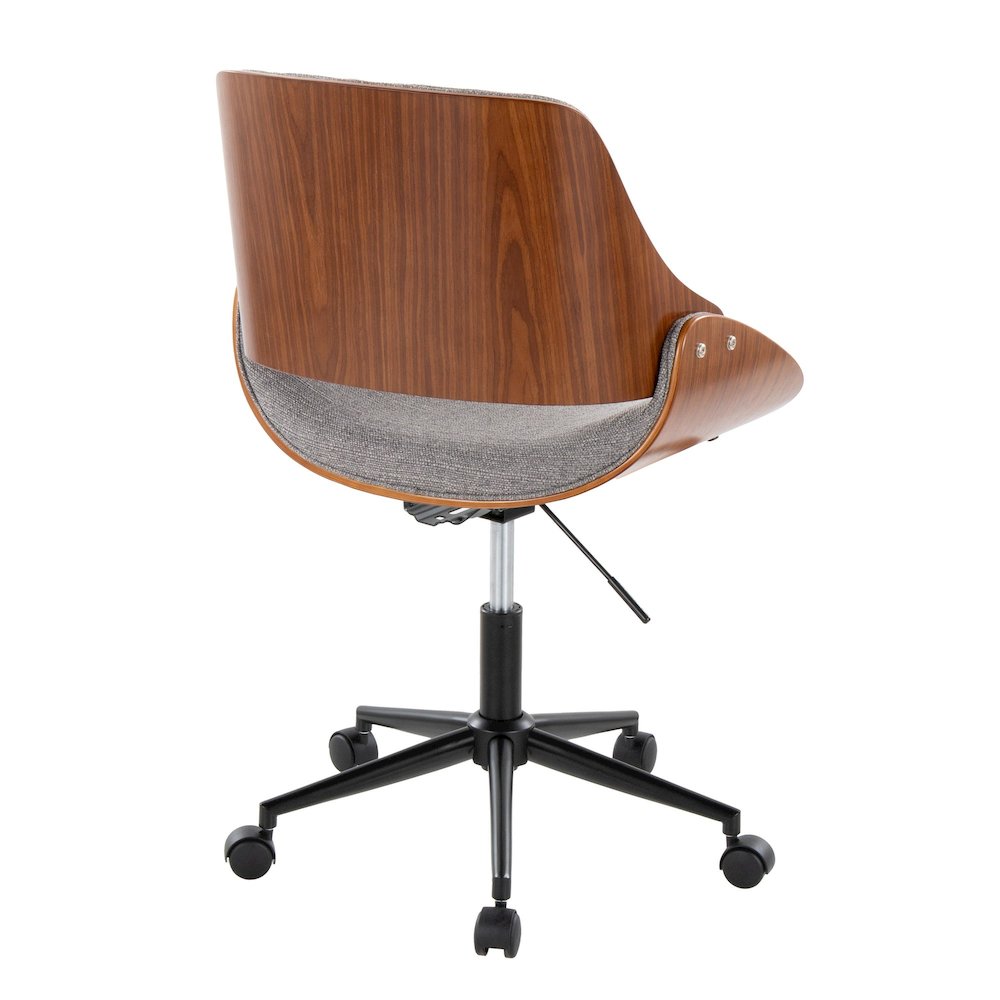 Fabrizzi Office Chair in Black Metal, Walnut Wood, Grey Fabric color. Picture 3