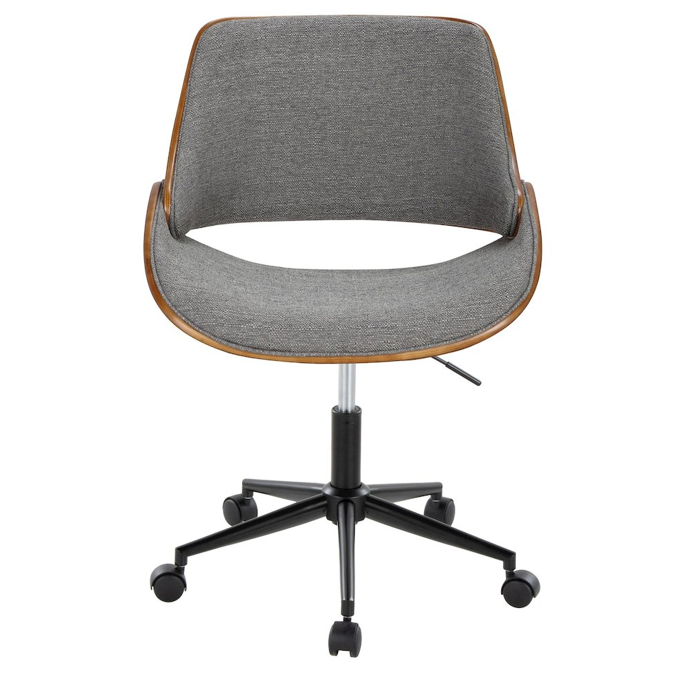 Fabrizzi Office Chair in Black Metal, Walnut Wood, Grey Fabric color. Picture 5