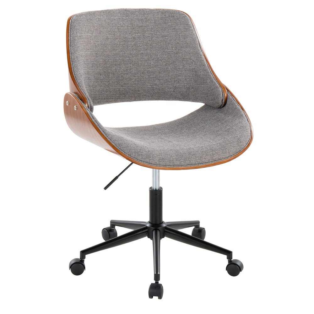 Fabrizzi Office Chair in Black Metal, Walnut Wood, Grey Fabric color. Picture 1