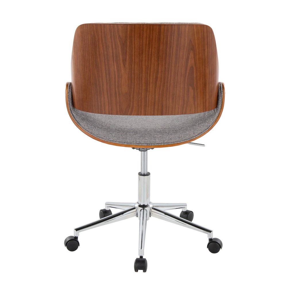 Fabrizzi Office Chair in Chrome Metal, Walnut Wood, Grey Fabric color. Picture 4